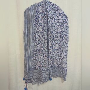 NWT Vineyard Vines Blue Seashell Seahorse Stripe Tassled Scarf